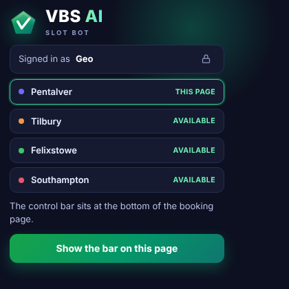 The VBS AI popup showing which ports this account can use